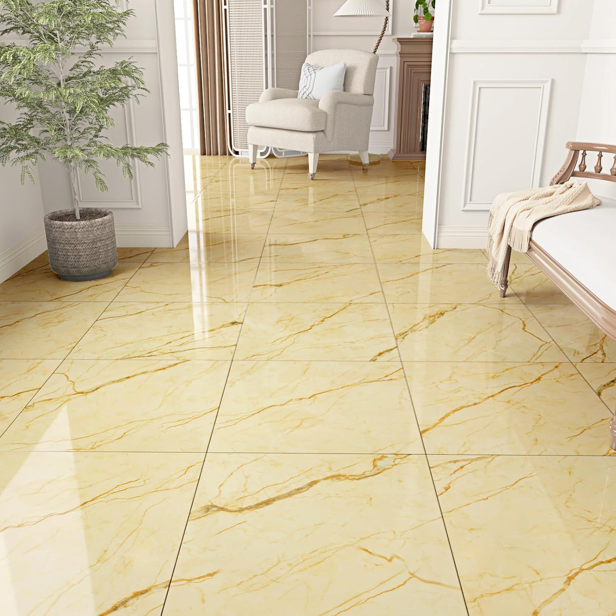 Peel and Stick Waterproof Floor Tile Yellow Marble Floor Tiles Bathroom Flooring Tile Peel and Stick Tiles Self