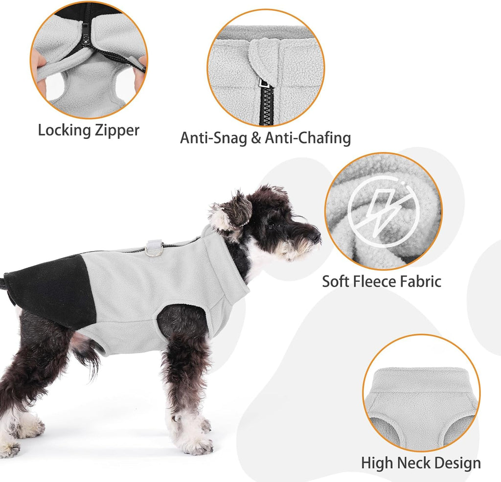 Dog Fleece Vest Sweater, Zip Up Step-in Pullover Warm Puppy Jacket with Dual Leash D-Ring for Small Medium Dogs, Cozy