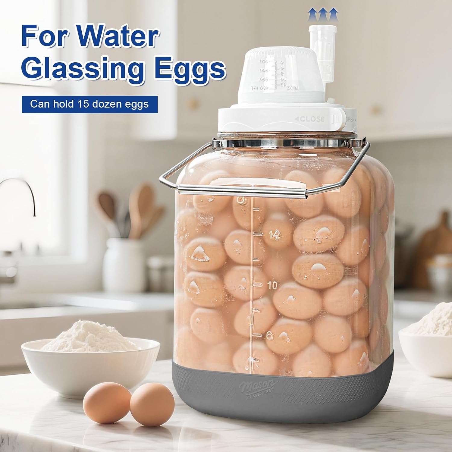 5 Gallon Square Fermentation Jar with Wide Mouth, Stainless Handles, 1 Pack | Airtight Seal, Airlock Included, Quart
