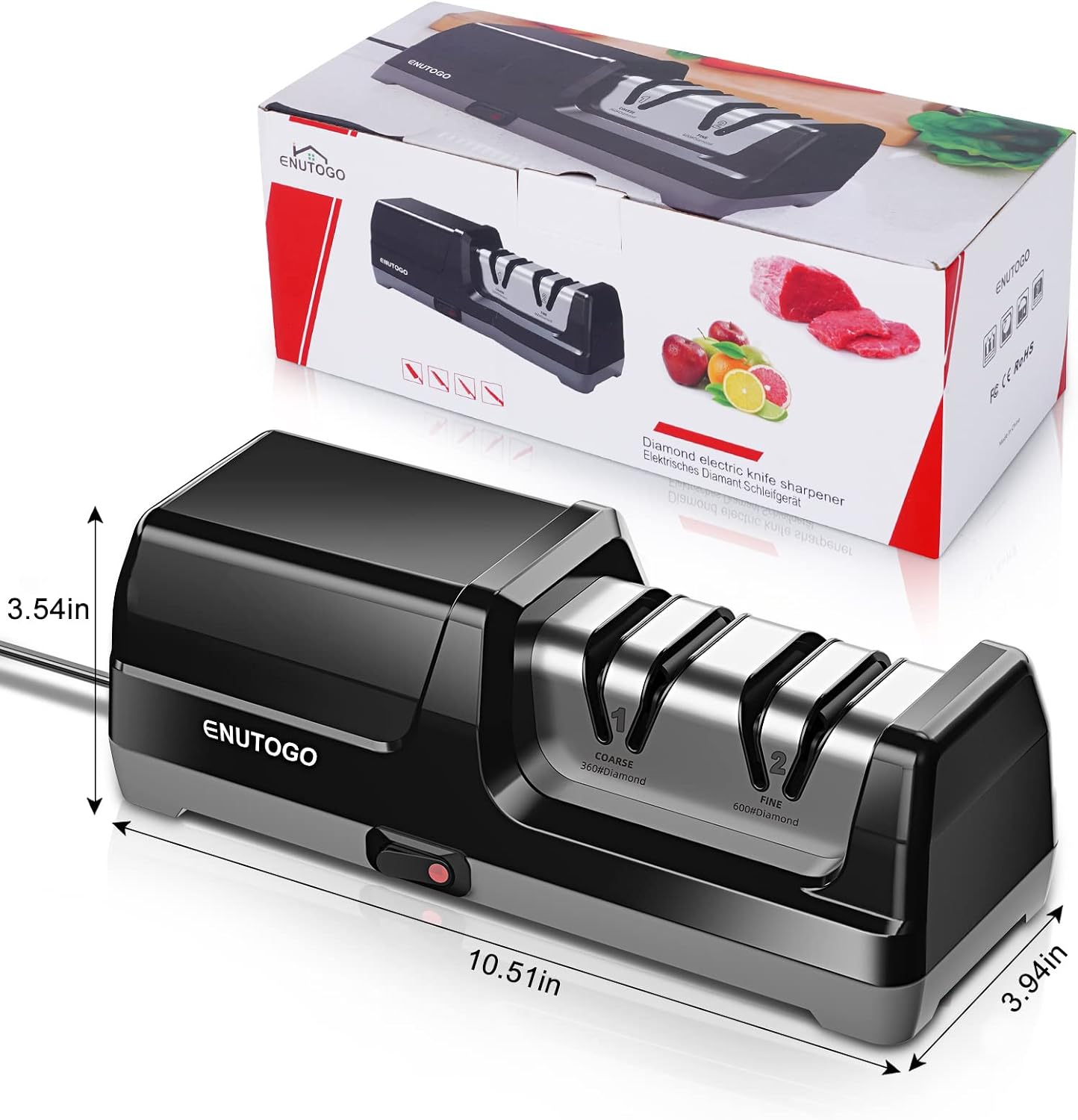 Knife Sharpener, Professional 2-Stages Eleltric Knife Sharpeners with Diamond Abrasives for 20-Degree Straight Edge