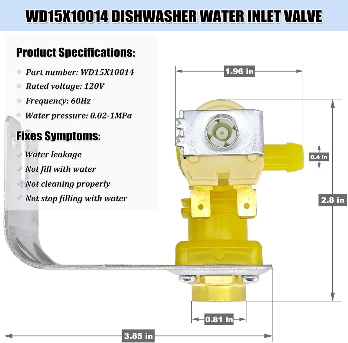 WD15X10014 Dishwasher Water Inlet Valve for GE, WD15X10011 Dishwasher Water Valve Replacement Parts AP5632416 PS3654179