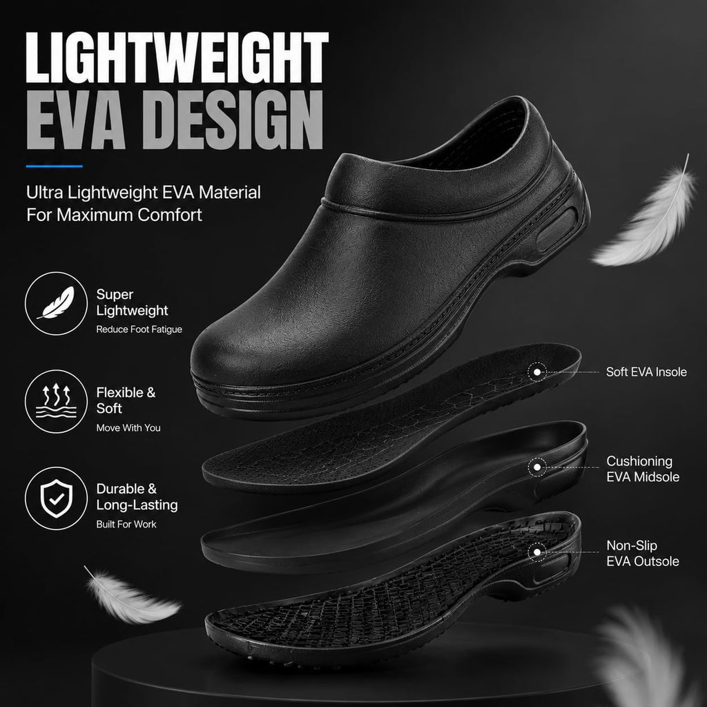 Chef Shoes for Men Women, Non Slip Work Shoes, Waterproof Kitchen Clogs, Slip Resistant Oil Resistant EVA Work Clogs