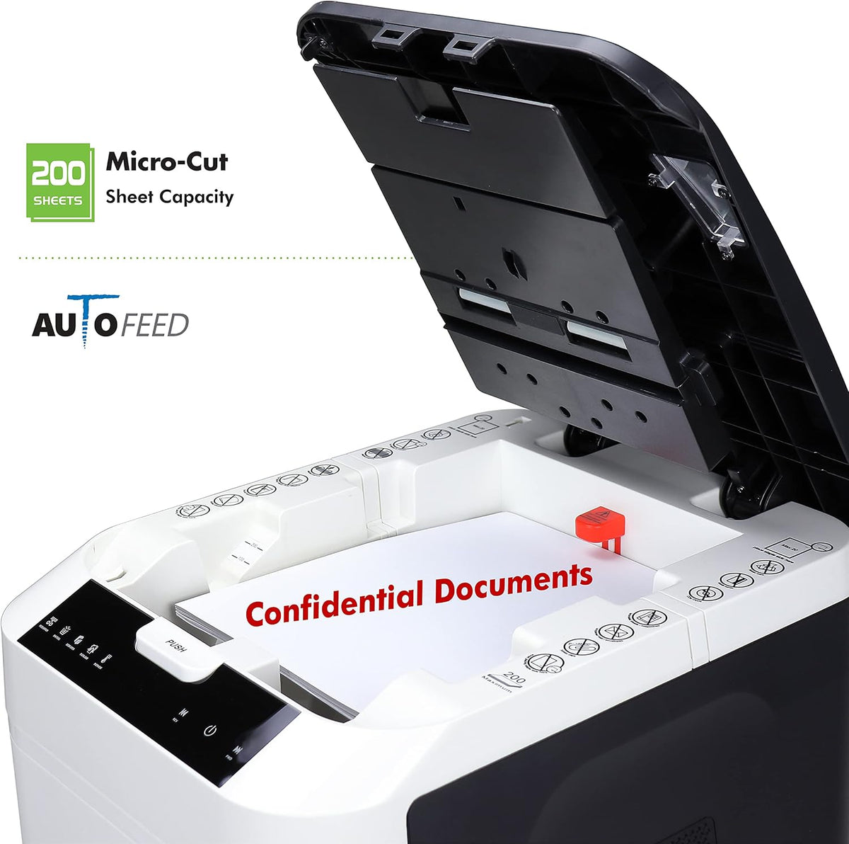Commercial Grade 200-Sheet Auto Feed High Security Micro-Cut Paper Shredder/ 60 Minutes/Security Level P-5