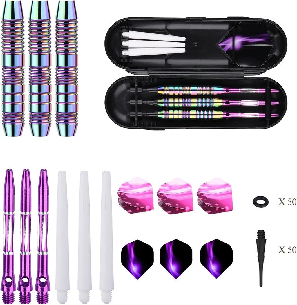 Darts Plastic Tip Set - 18g 21g Colorful Rainbow Soft Tip Darts 50 Anti-Loose O-Rings 6 Shaft (Aluminum/Nylon 45mm) 6