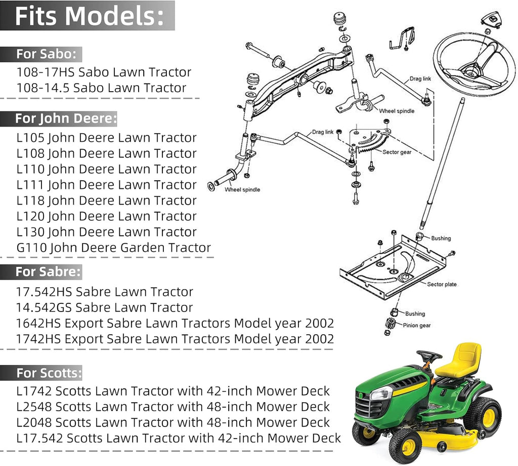 25 Teeth Steering Sector Gear Kit Compatible with John Deere Lawn& Garden Tractor L105 L108 L110 L111 L118 L120 L130
