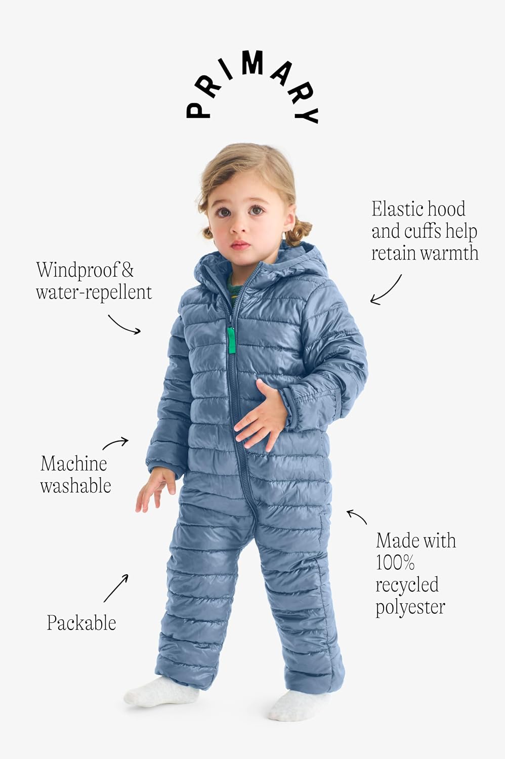 Baby Puffer Bunting Suit, Water-Repellent, Windproof, Recycled, Fleece | Made with recycled materials