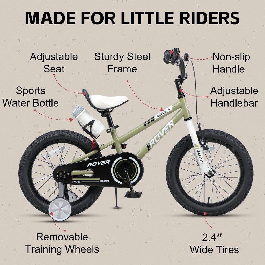 Rover Kids Bike, 12-18 Inch Boys Bike for 2-9 Years Old Children, Kids Bicycle with Water Bottle & Basket & Training