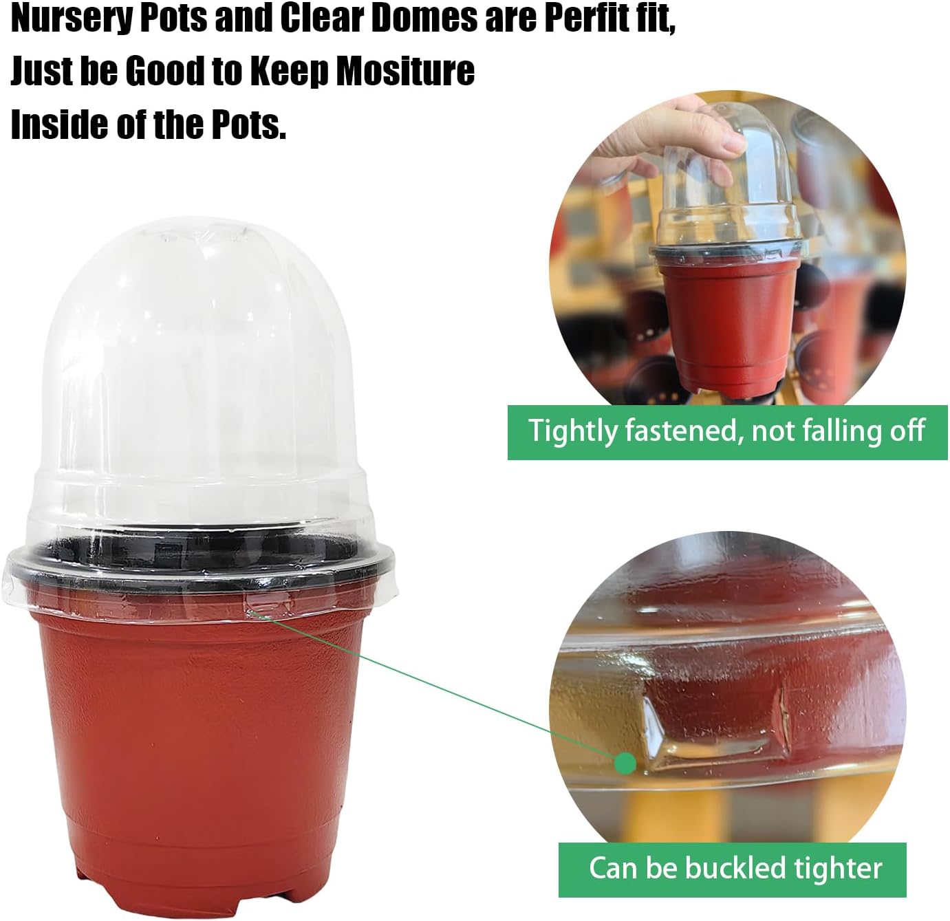 Plant Nursery Pots with Humidity Domes, 25 Sets 4 Inch Soft Nursery Pots Quality Ones (25 Red Pots + 25 Clear Lids)