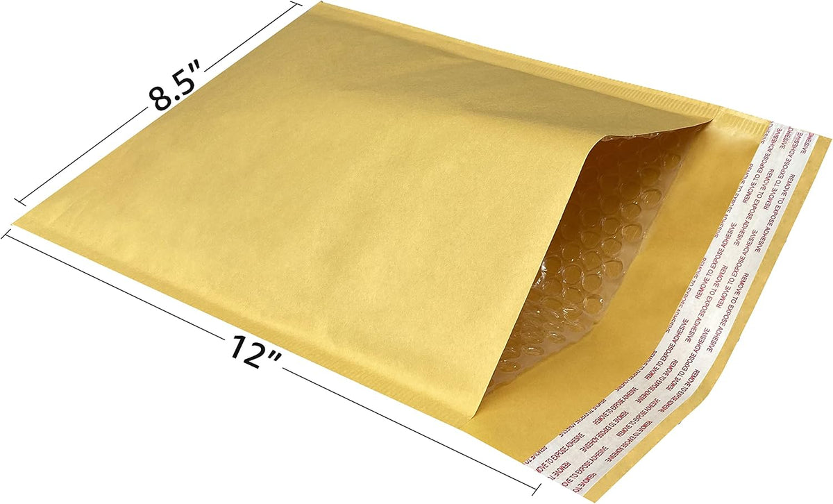 Kraft Bubble Mailers, #2-8.5" x 12", 50 Pack