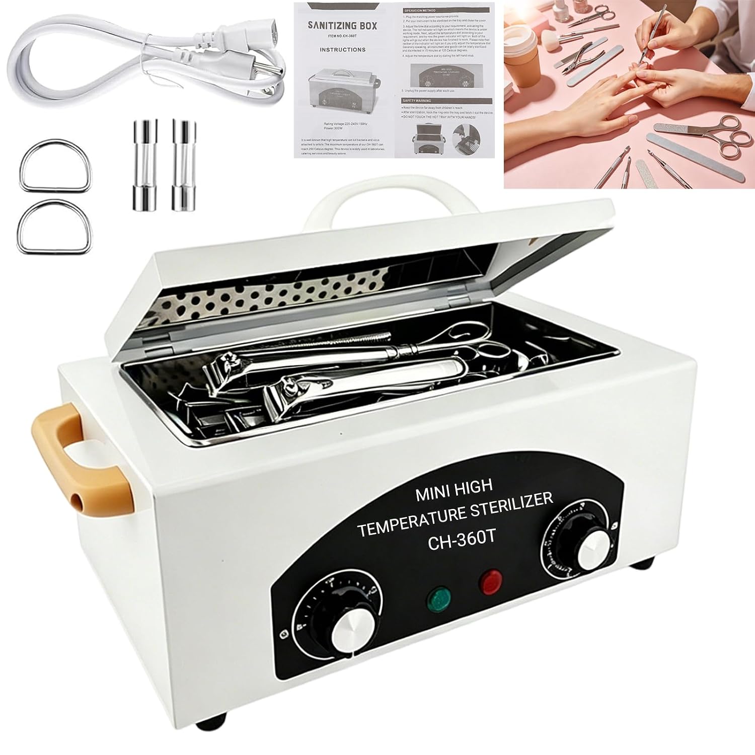 High Temperature Sterilizer Autoclave Machine, 110V 300W 1.5L with Timer Manicure Metal Tool Cleaner