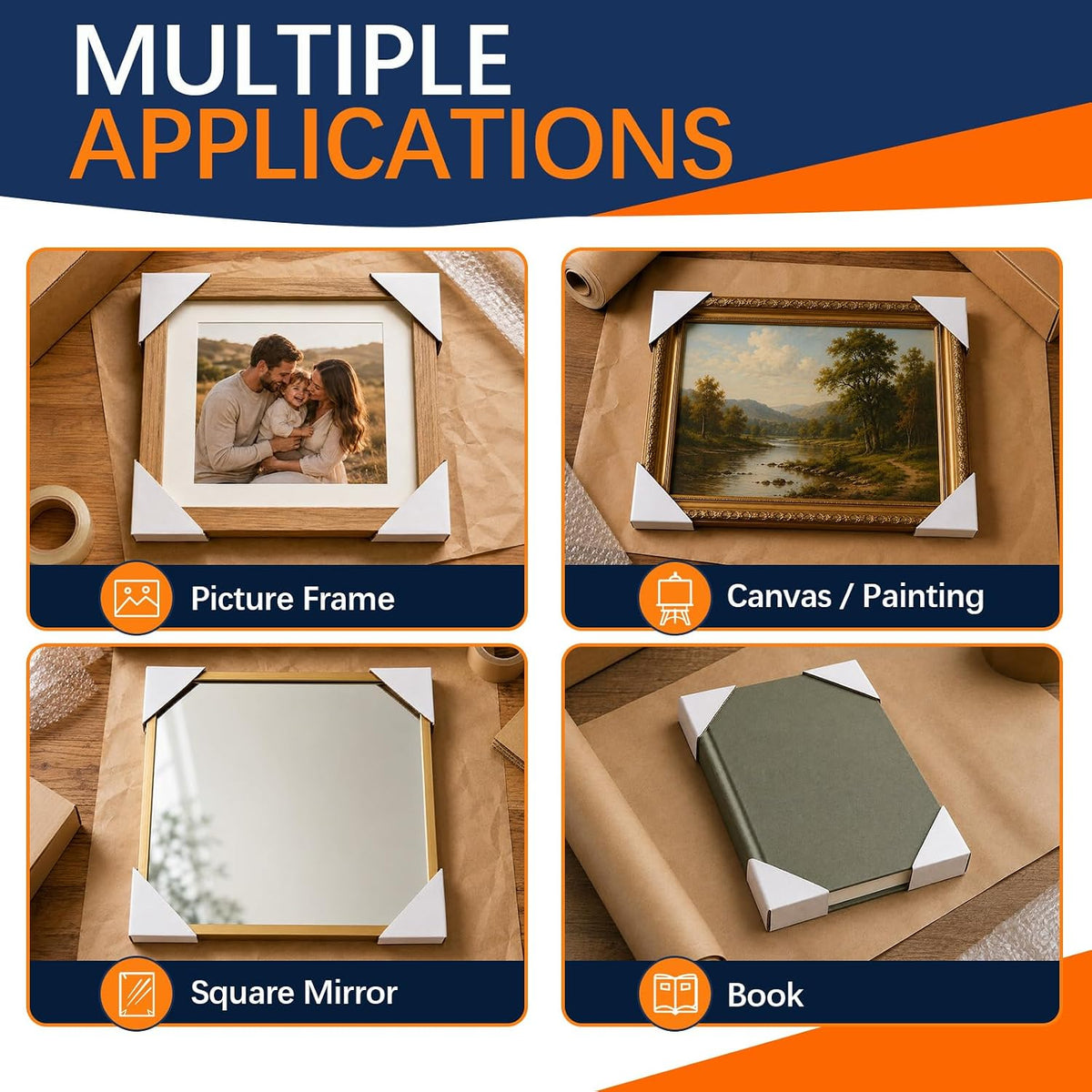 200 Pack Adjustable Cardboard Corner Protectors, Fits 1", 1.5" & 2.1" Frames, Packaging Edge Protectors for Shipping