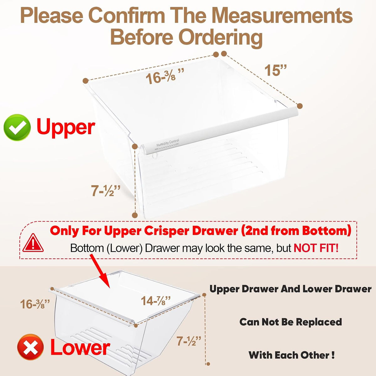 WRS335FDDB02 ED5LHAXWS07 Crisper Drawer (Upper) for Whirl-pool Refrigerator