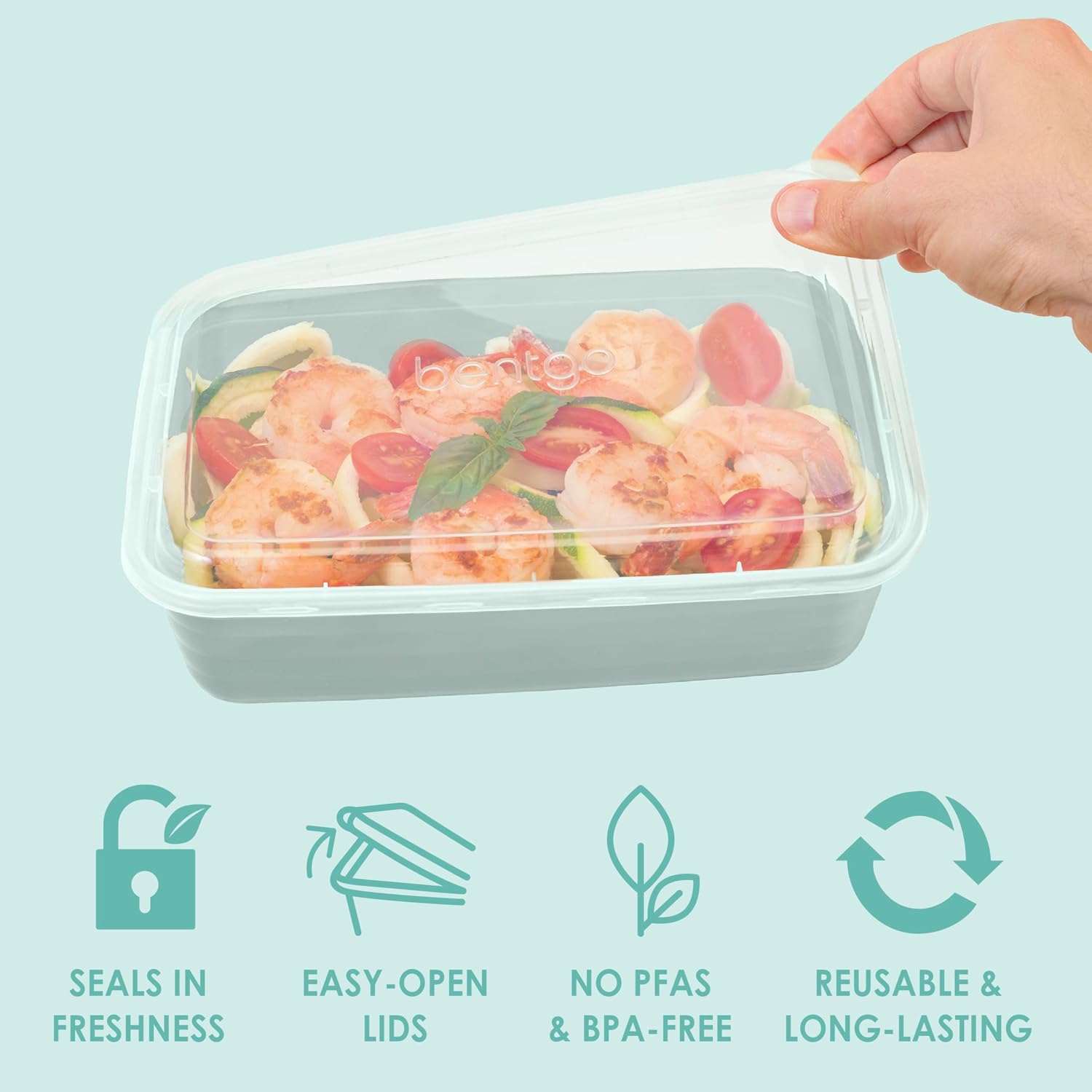 Prep - 20-Piece 1-Compartment Reusable Meal Prep Containers with Lids, PFAS & BPA Free Materials, Durable, Microwave