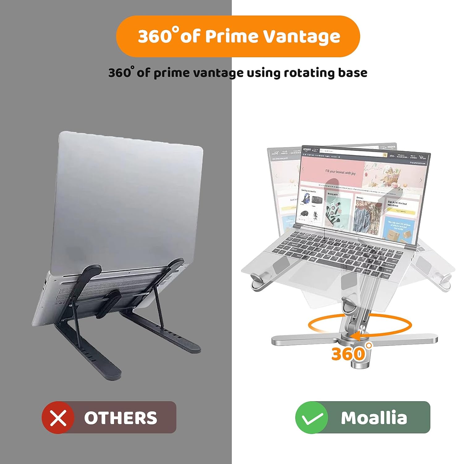 N86 360 Rotating Laptop Stand, Adjustable Height & Angle, Ergonomic Metal Riser for Desk Collaborative Work, Fully