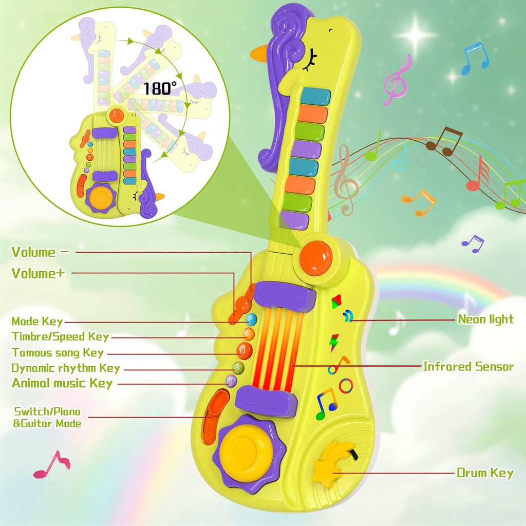 3-in-1 Toddler Guitar Toys for Kids, Electric Musical Toy with Piano Drum | Music Toys with Strap Light Up, Toddler