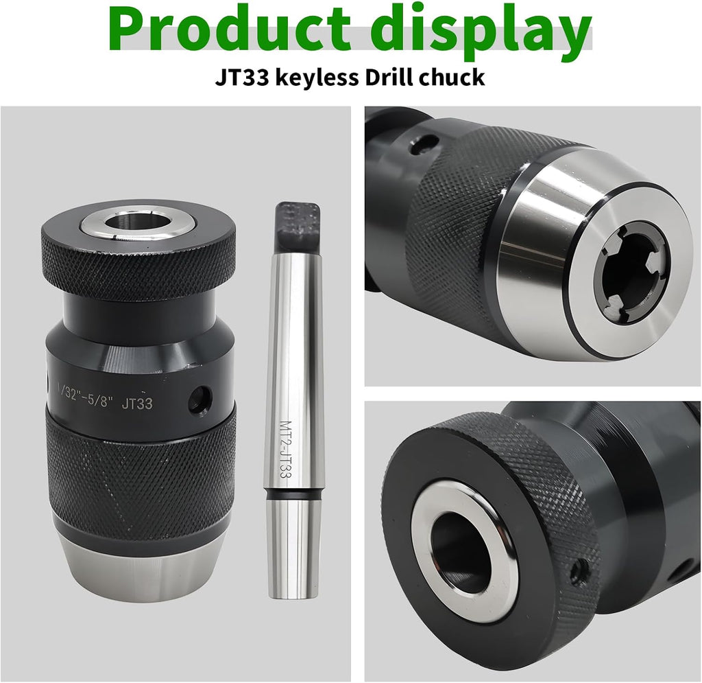 1/32"- 5/8" Heavy Duty JT33 Keyless Lathe Drill Chuck MT2 Shank