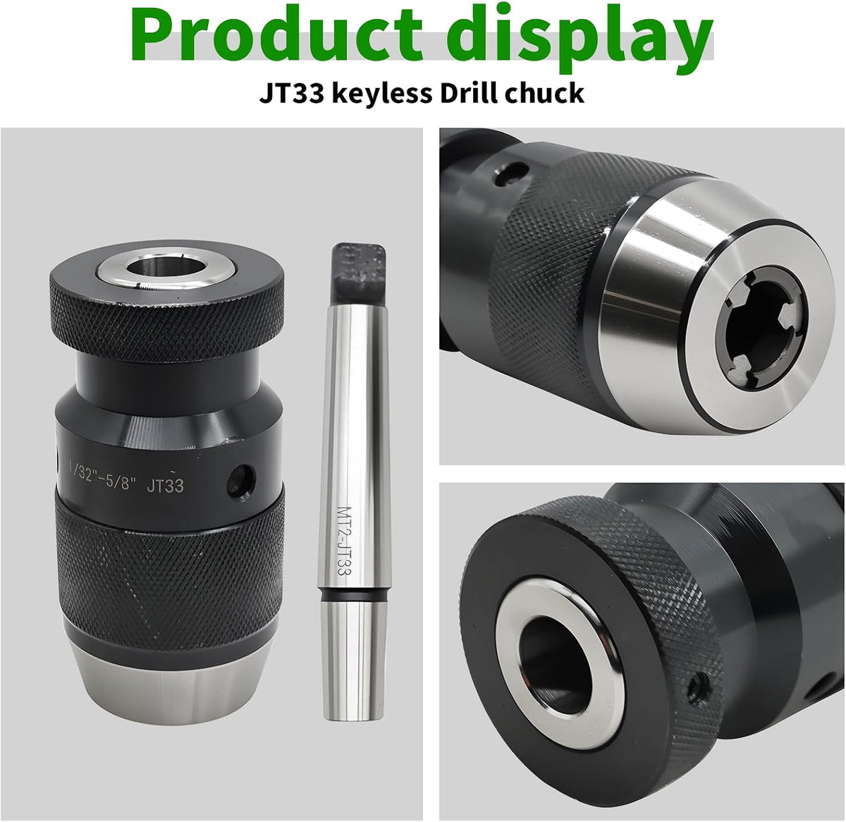 1/32"- 5/8" Heavy Duty JT33 Keyless Lathe Drill Chuck MT2 Shank