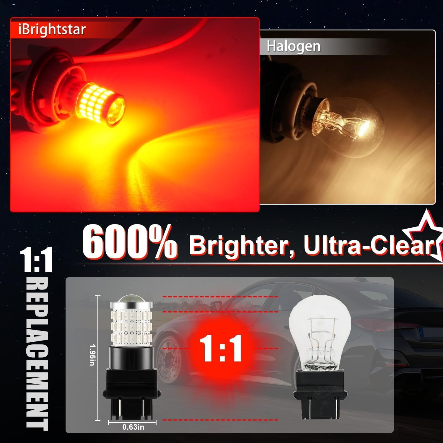 3157 LED Bulb Red, 3057 LED Brake Lights Bulbs Super Bright for Rear Brake Lights and Tail Lights, 2 Pack