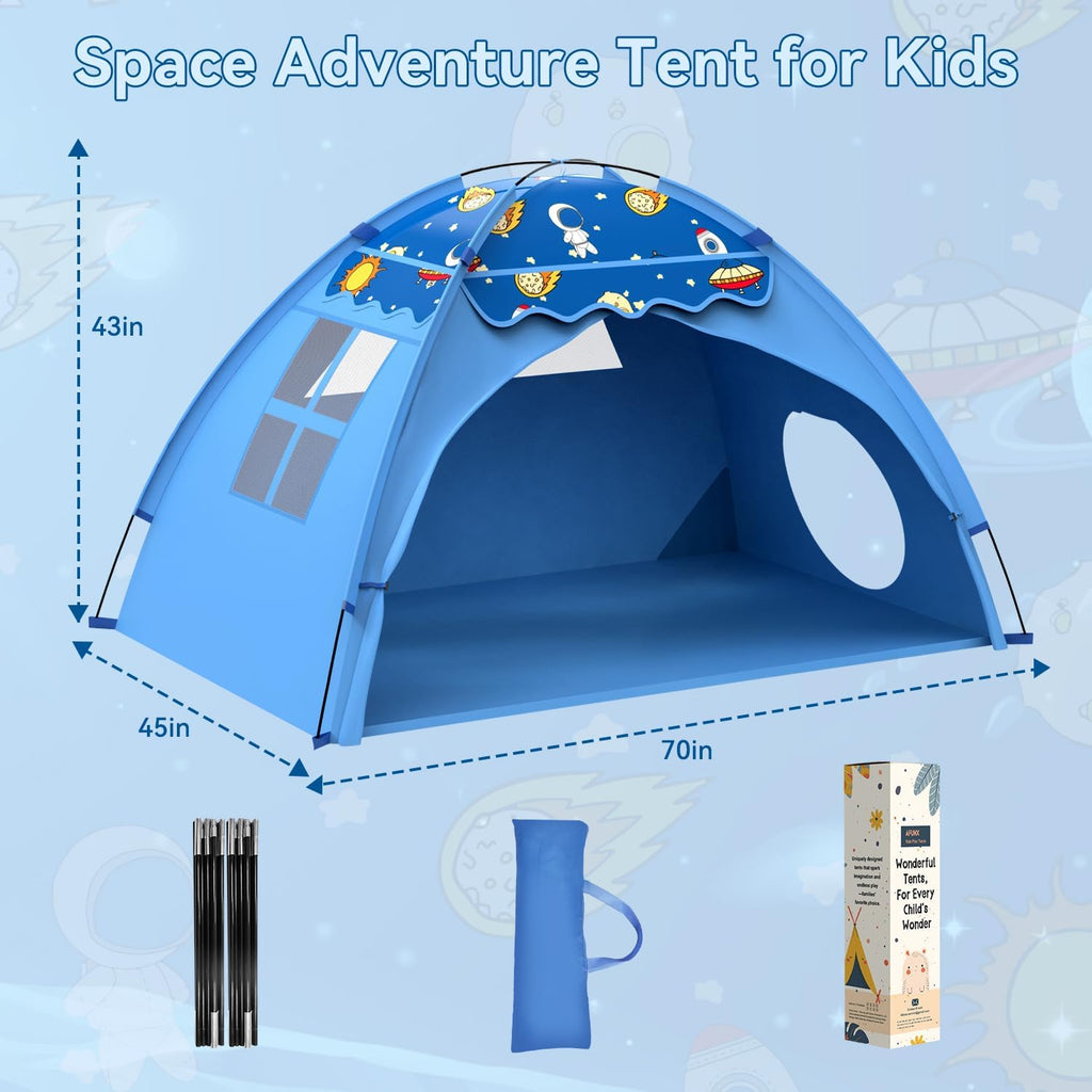 Space Play Tent for Boys,Fits 2–3 Kids,Indoor Tent with Tunnel Port | Built-in Decoration Hooks,Set Up in Just 5