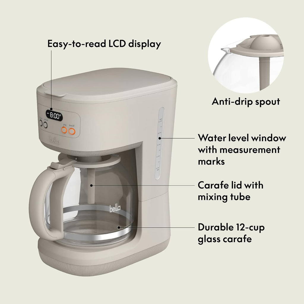 12 Cup Programmable Coffee Marker, Reusable Dishwasher Safe Accessories, Easy LCD diaply, Auto Shutoff, 900 watt