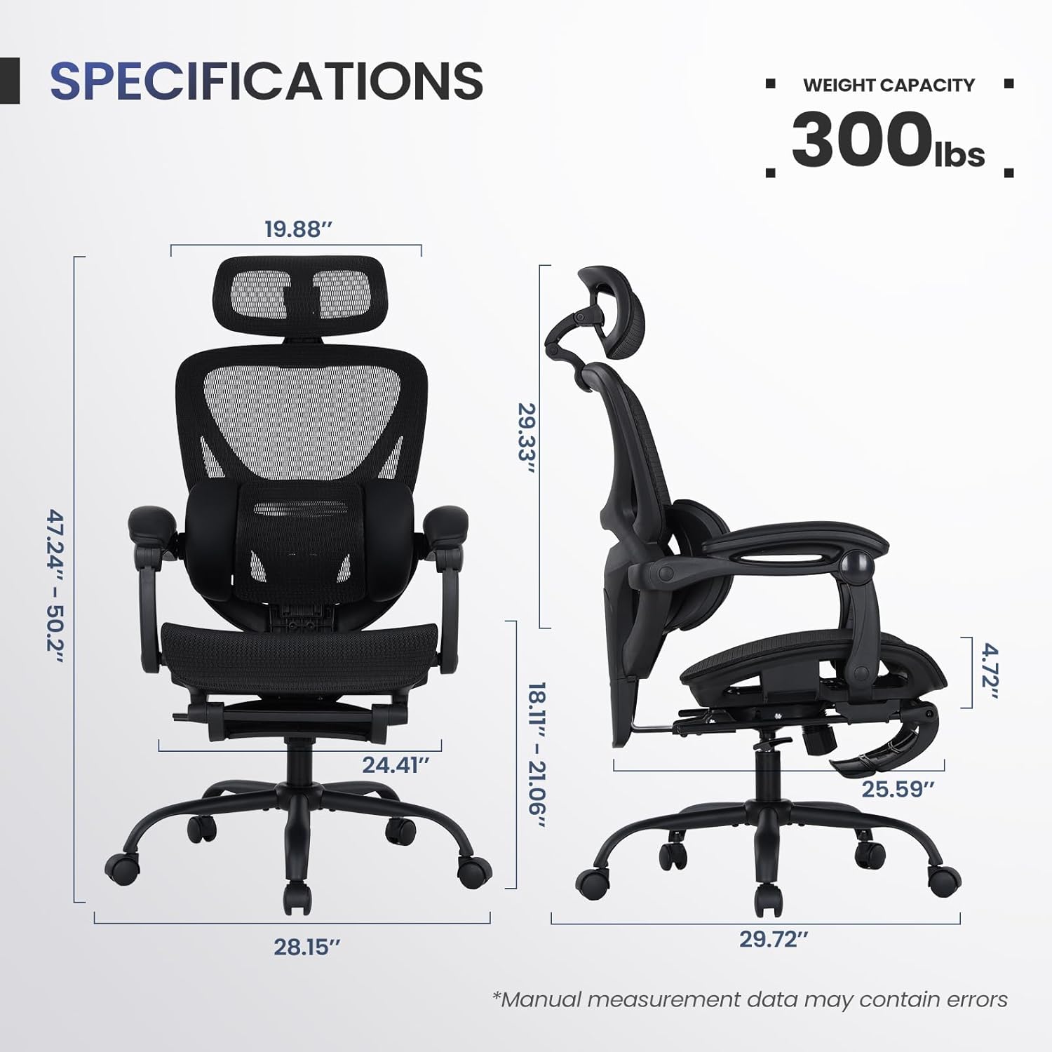Ergonomic Mesh Office Chair with Footrest, Executive High Back Computer Desk Chair with 3D Adjustable Headrest &