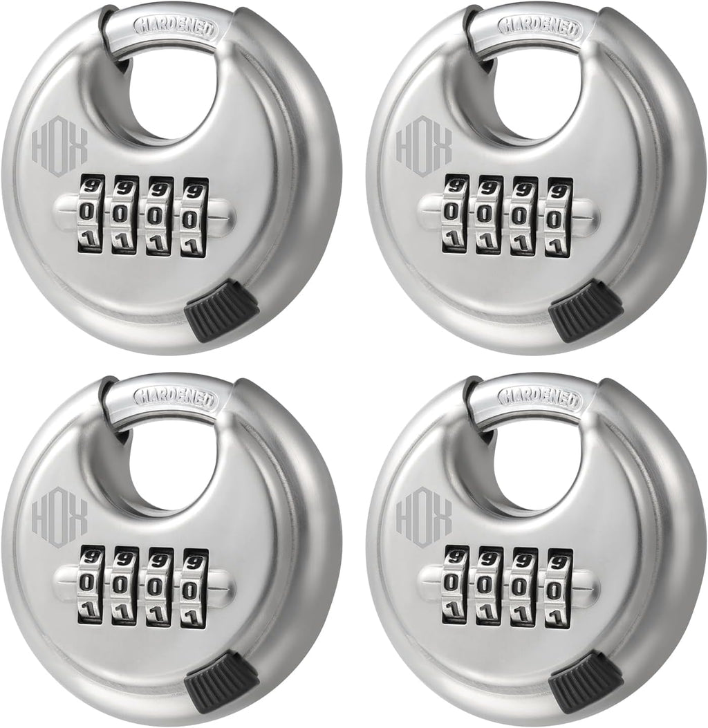 Combination Lock, 4 Digit Disc Padlock with 3/8 Inch Hardened Steel Shackle, 2-3/4 Inch Wide Body, Keyless Heavy Duty