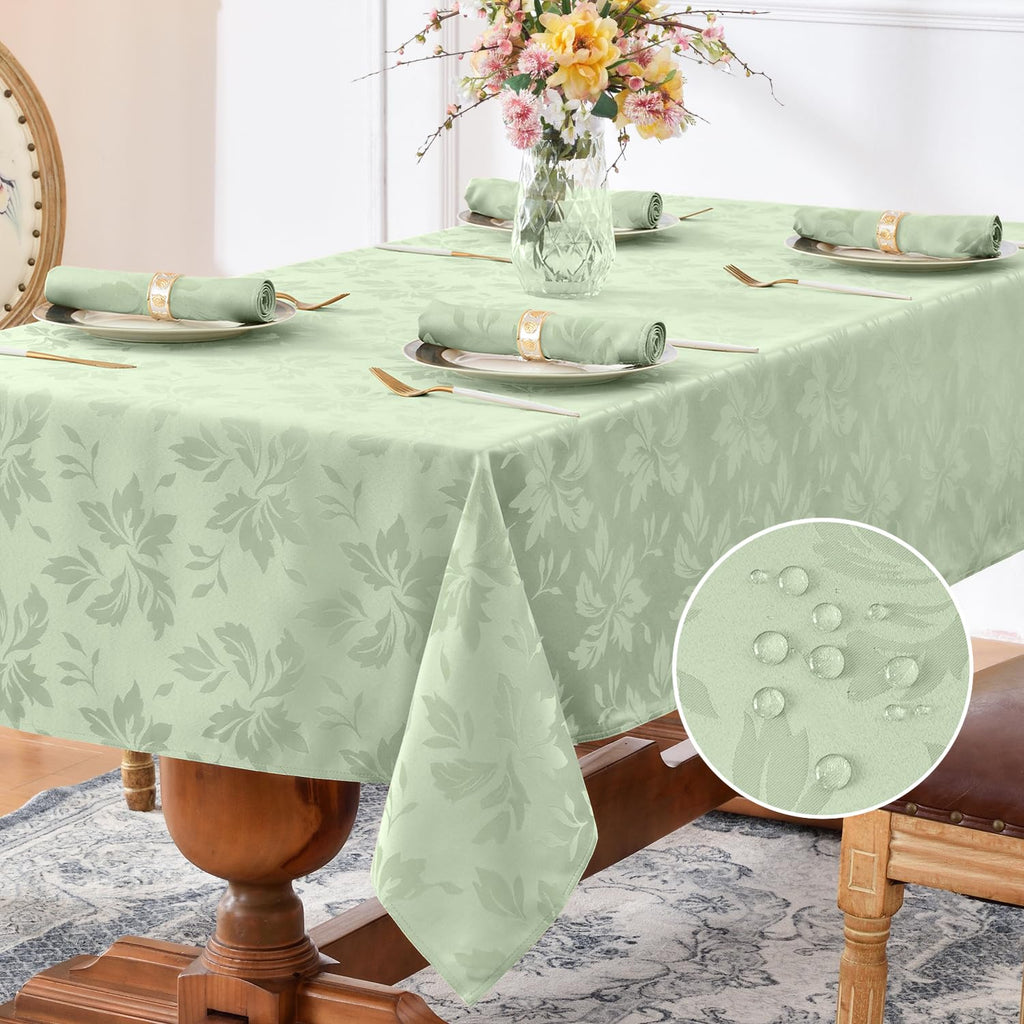 Jacquard Rectangle Tablecloth 60 x 120 Inch, Sage Green