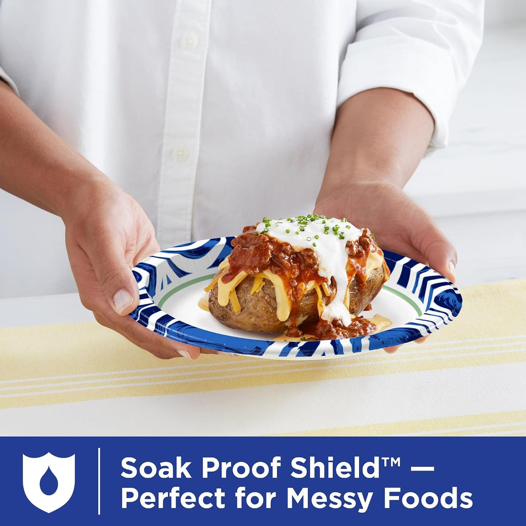 Medium Paper Plates, 8.5 Inch, 64 Count, 3X Stronger*, Heavy Duty, Microwave-Safe, Soak-Proof, Cut Resistant