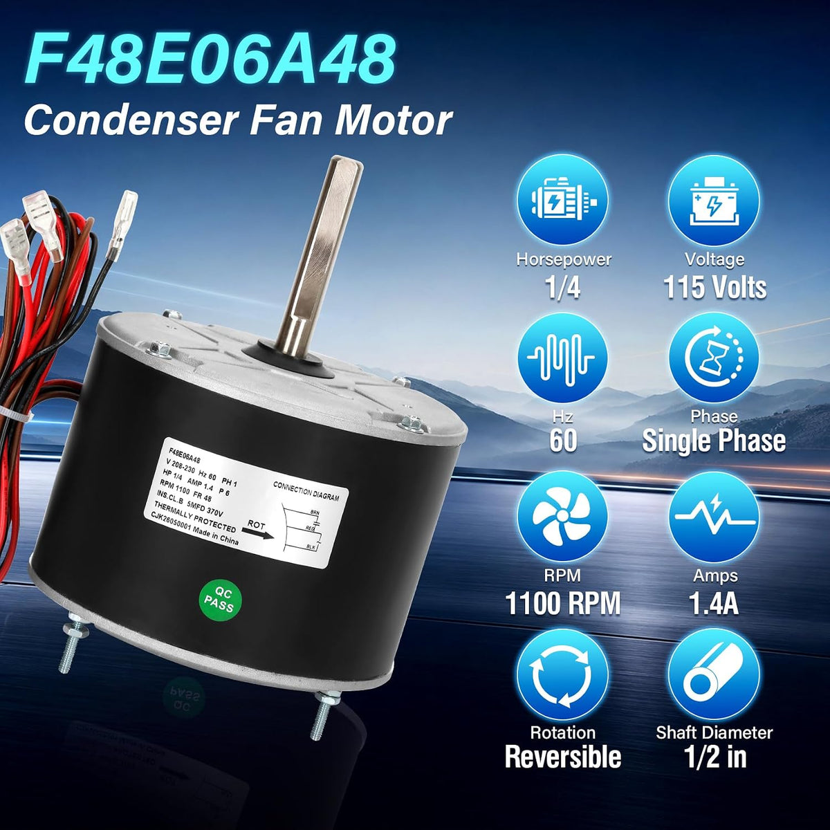 F48E06A48 Condenser Fan Motor Replaces for York Coleman and Luxaire
