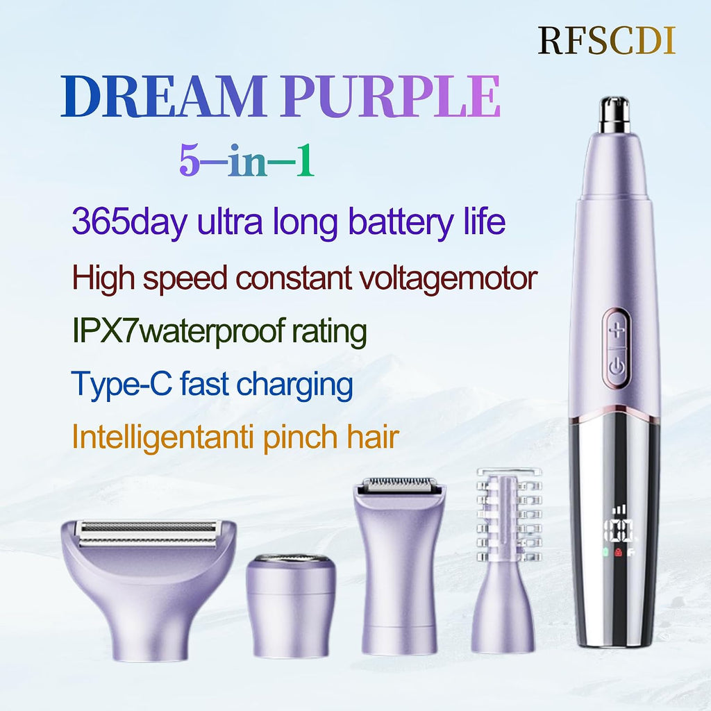 5-in-1 Rechargeable Nose & Eyebrows Hair Trimmer - IPX7 Waterproof Dual Edge Grooming Kit for Men & Women, Perfect