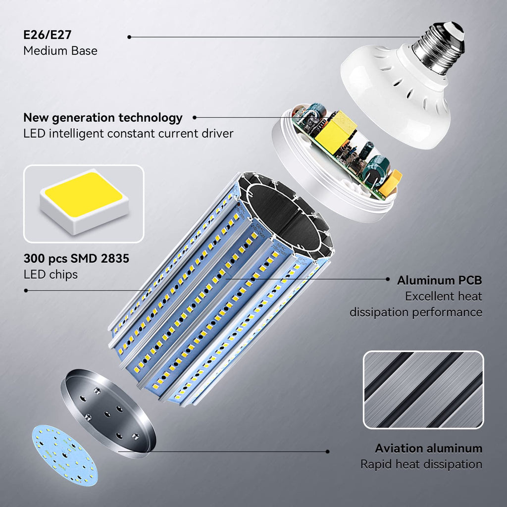 60W LED Light Bulb 500W Equivalent LED Corn Light Bulb 5500Lumen 6500k Cool Daylight White E26/E27 Base Bulb Large
