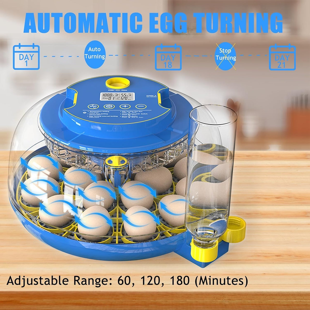 Incubators for Hatching Eggs, 18 Egg Incubator with Automatic Egg Turning and Humidity Control, 360° View Incubadora