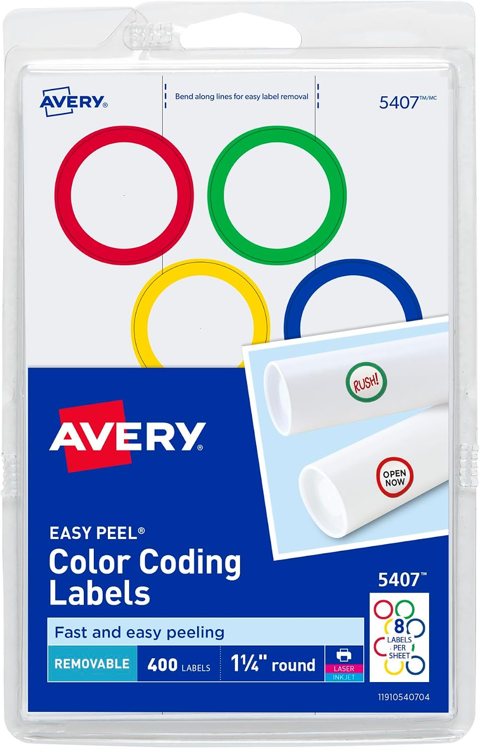 Assorted Removable Color Coding Labels, 1.25 Inch Round, Pack of 400 (5407)