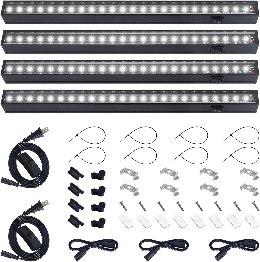 T5 Grow Lights for Indoor Plants, Full Spectrum, 1ft 5000K, 4 Packs | Linkable 1ft LED Plant Light, Black Cover LED
