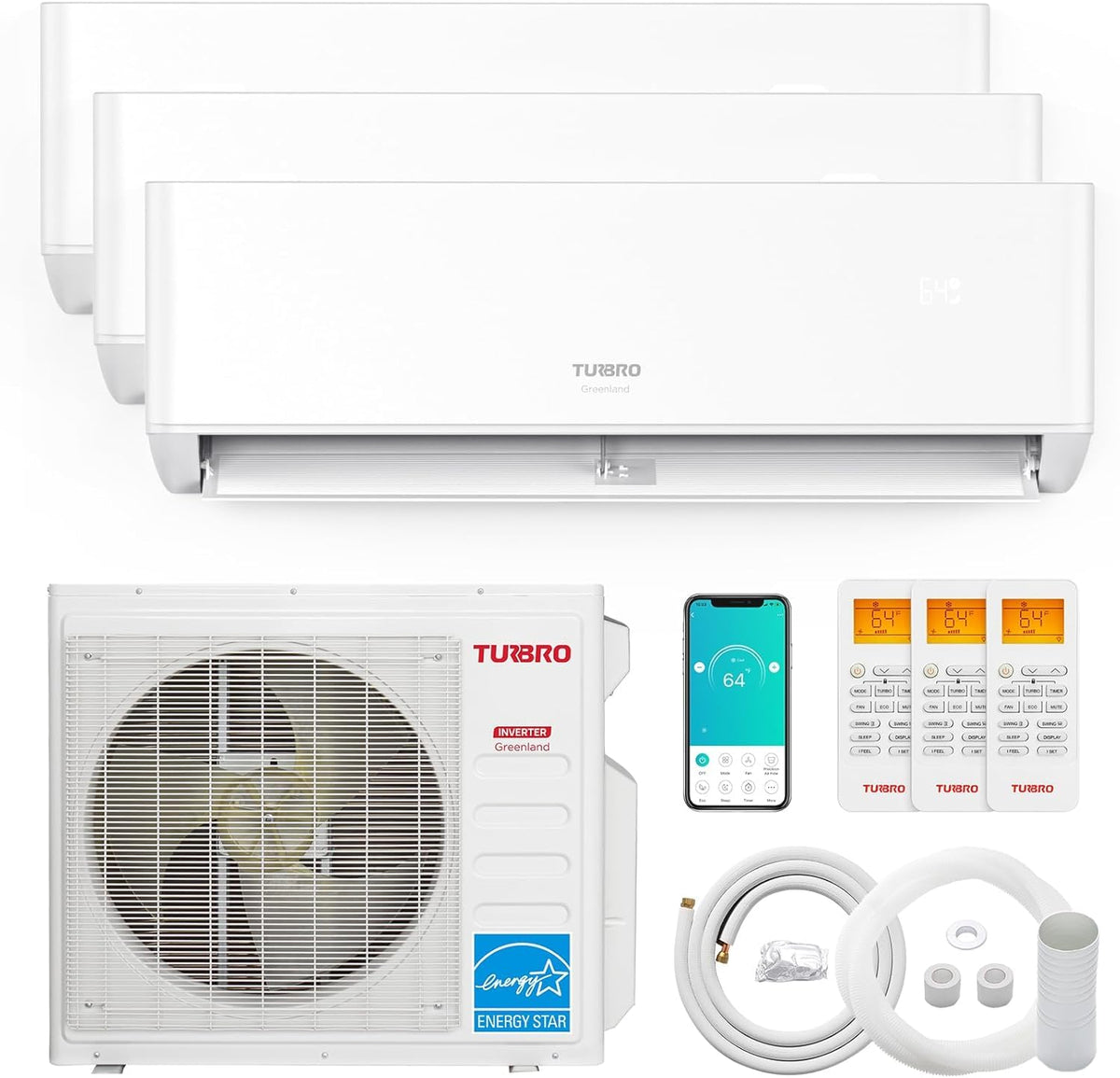 36K BTU 22.5 SEER2 3 Zones Mini Split AC/Heating System (3x12K)