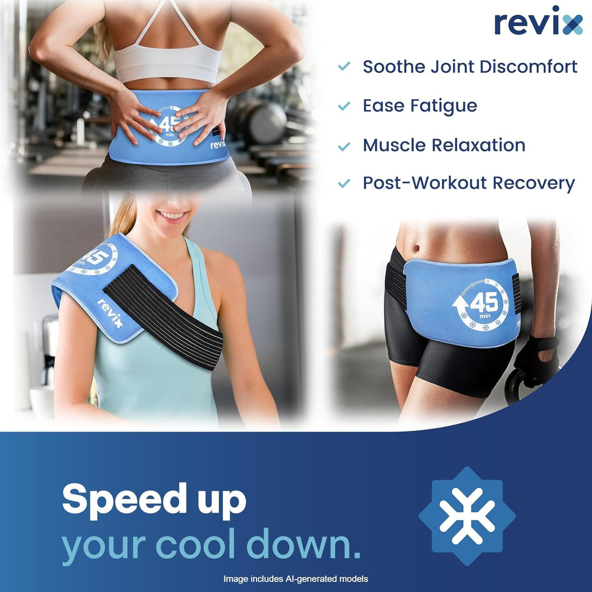 Ice Pack for Injuries Reusable, 14 × 7" Gel Cold Compress with Strap