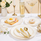 100PCS Ivory and Gold Plastic Plates 10.25″ Disposable Dinner Plate