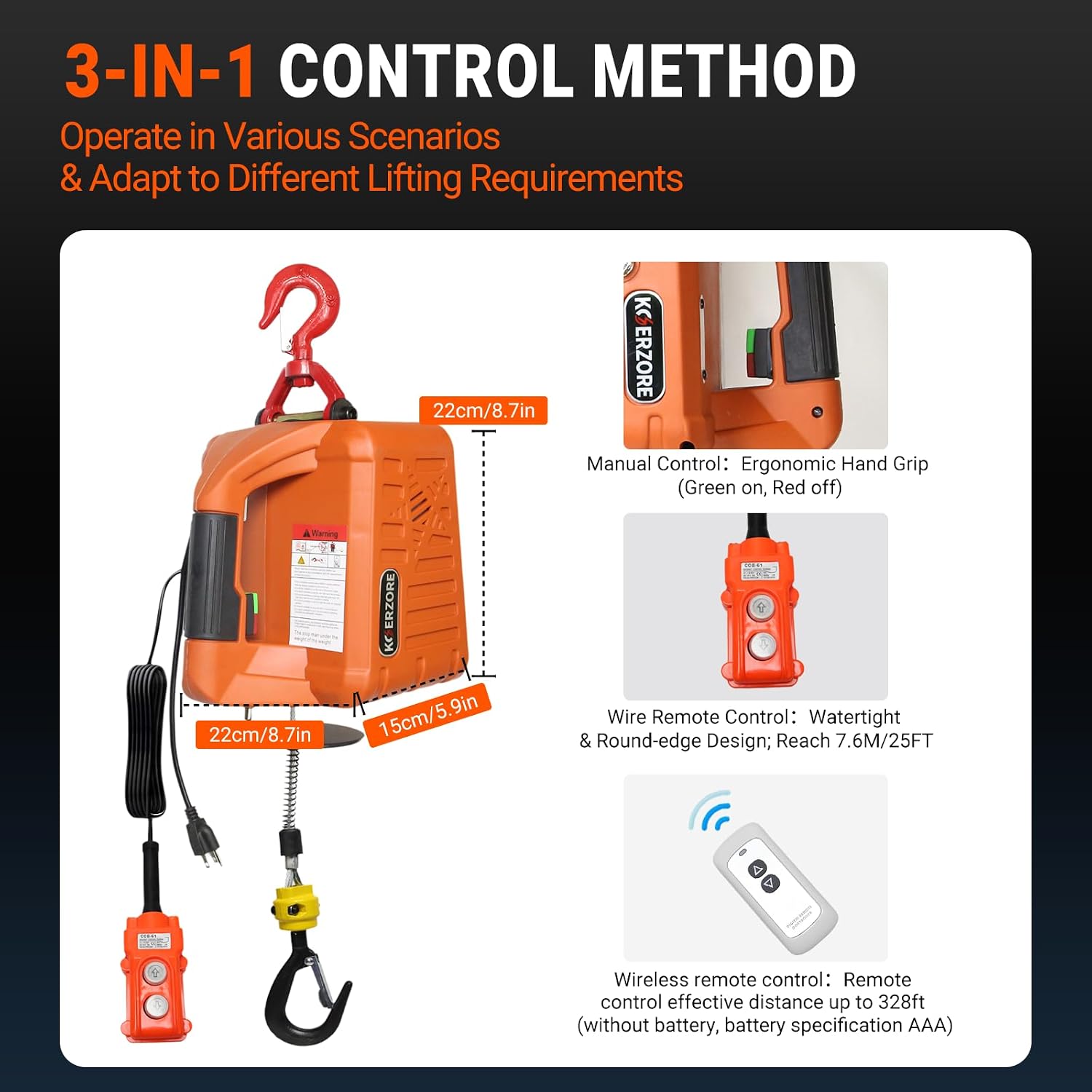 Electric Hoist Winch 1100Lbs Capacity for Garage, Workshop | 110V 25ft Lift Height Portable Power Winch for