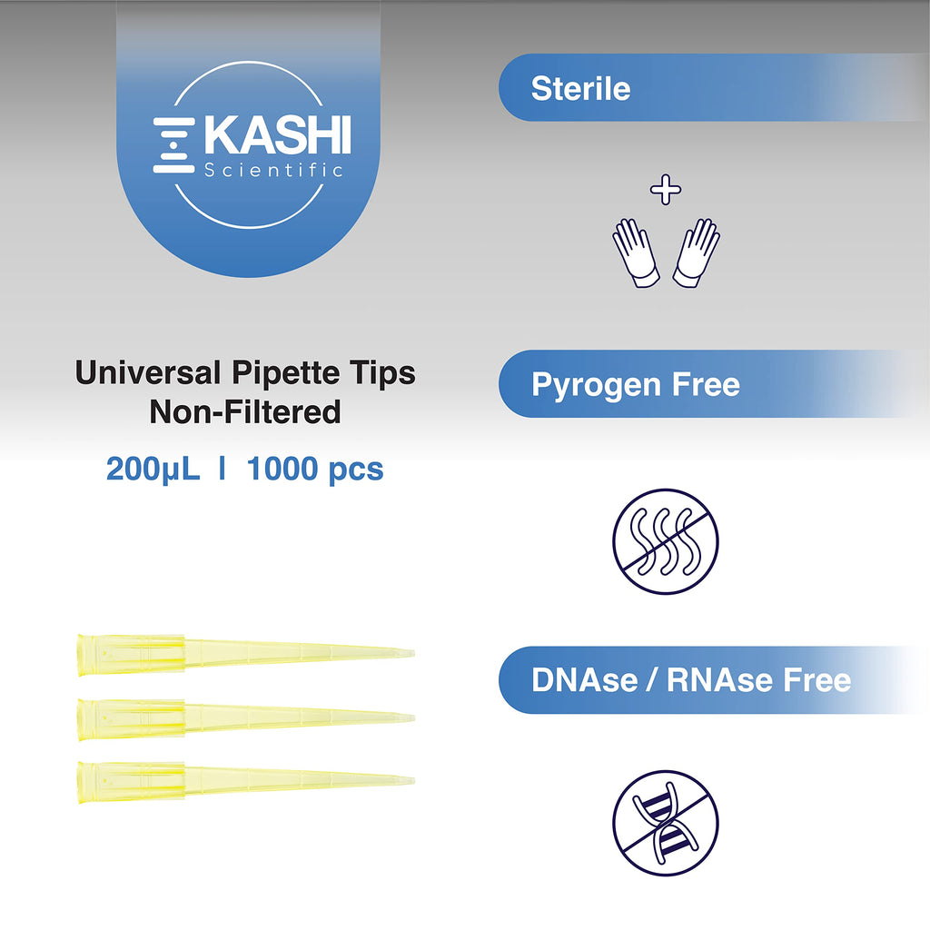 200uL Universal Non-Filter Pipette Tips, Sterile Low Binding Yellow Pipet Tips with Graduation, DNase/RNase Free