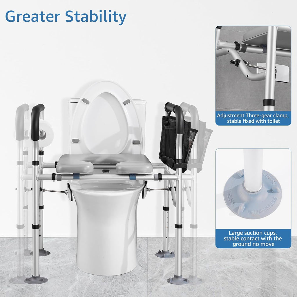 Raised Toilet Seat 400lbs, Toilet Seat Risers for Seniors, Handicap Elevated Toilet Seat with Handles & Padded Seat