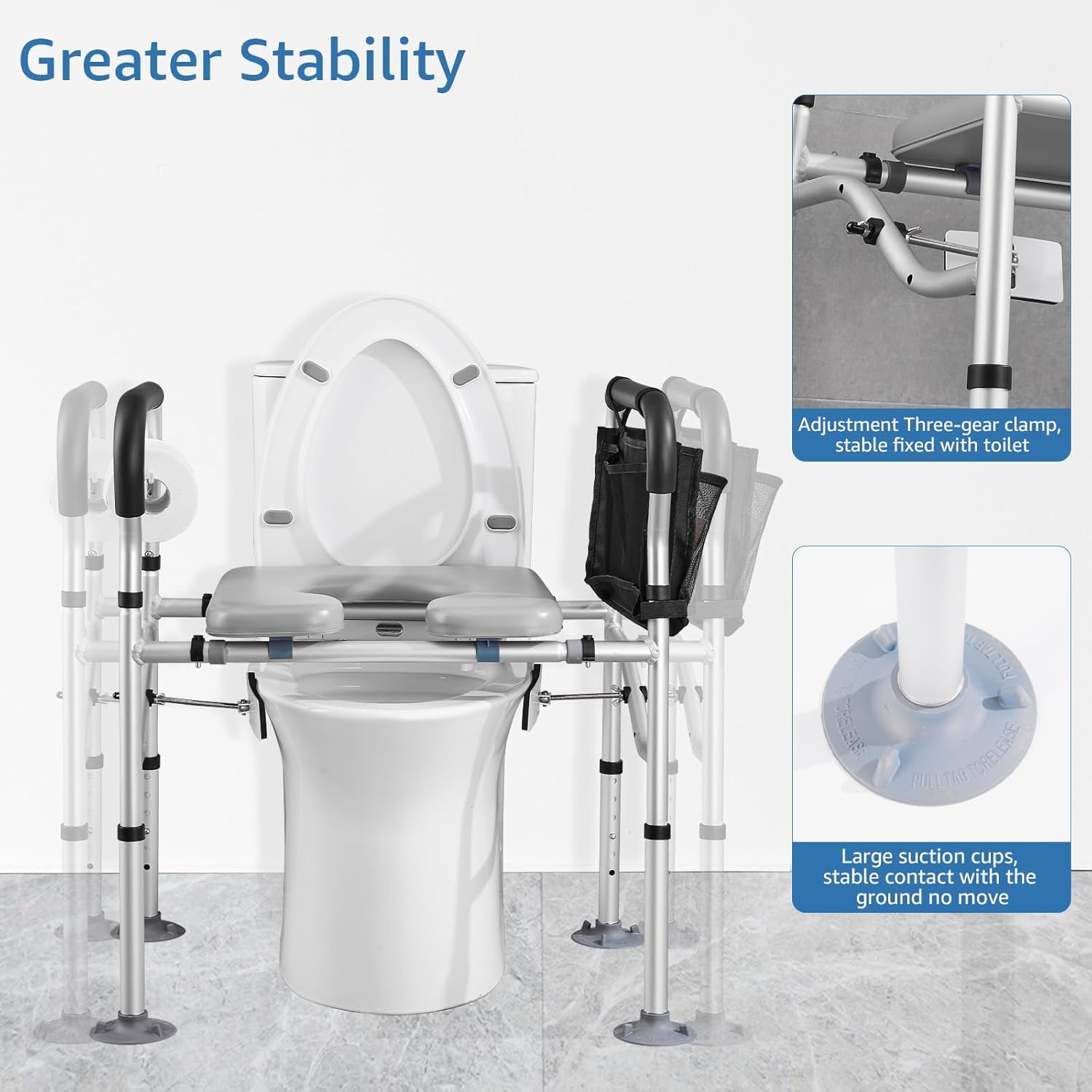 Raised Toilet Seat 400lbs, Toilet Seat Risers for Seniors, Handicap Elevated Toilet Seat with Handles & Padded Seat