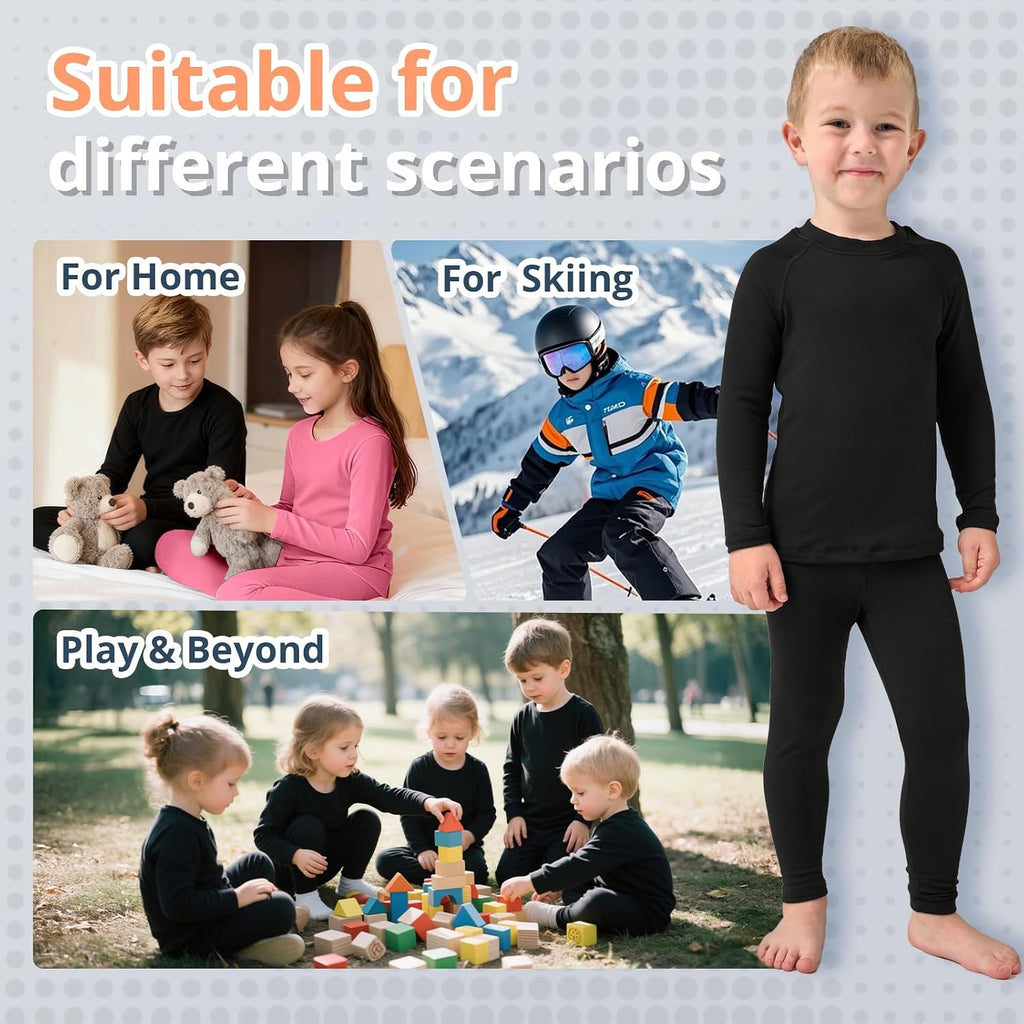 Toddler Thermal Set, Thermal Underwear for Kids, 18M-8Y | Fleece lined toddler base layer, long johns for boys, cold