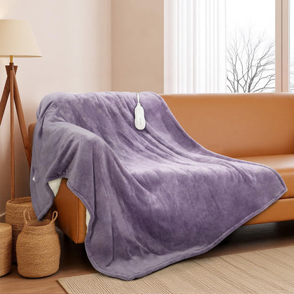 Heated Blanket 50"x60", Electric Blanket Machine Wash, Purple | 5 Heating Levels Heated Throw Blanket, Overheat