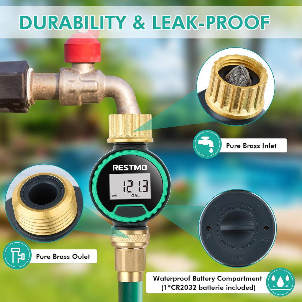 RESTMO 360° Rotatable Water Flow Meter, Brass Inlet & Outlet Water Meter