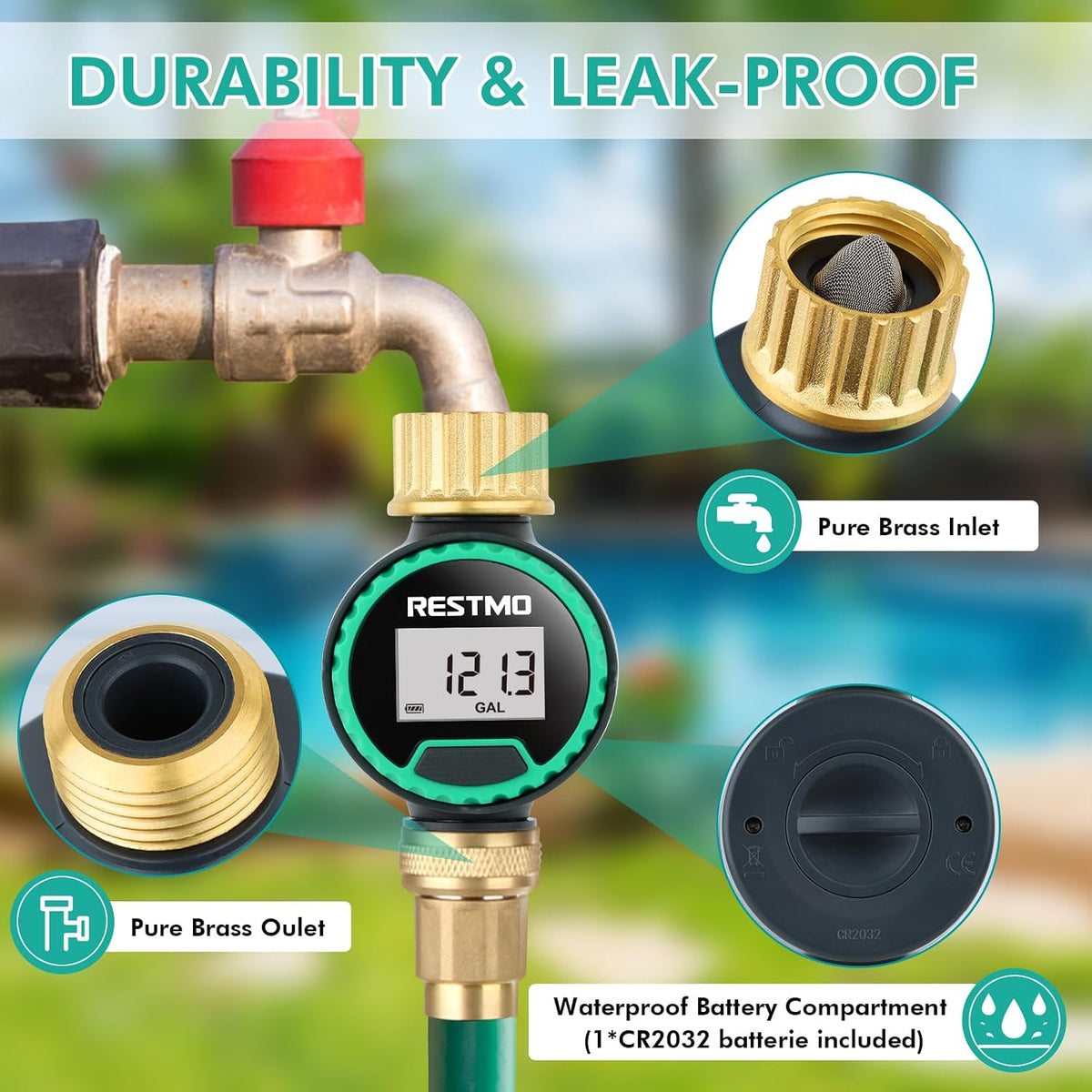 RESTMO 360° Rotatable Water Flow Meter, Brass Inlet & Outlet Water Meter