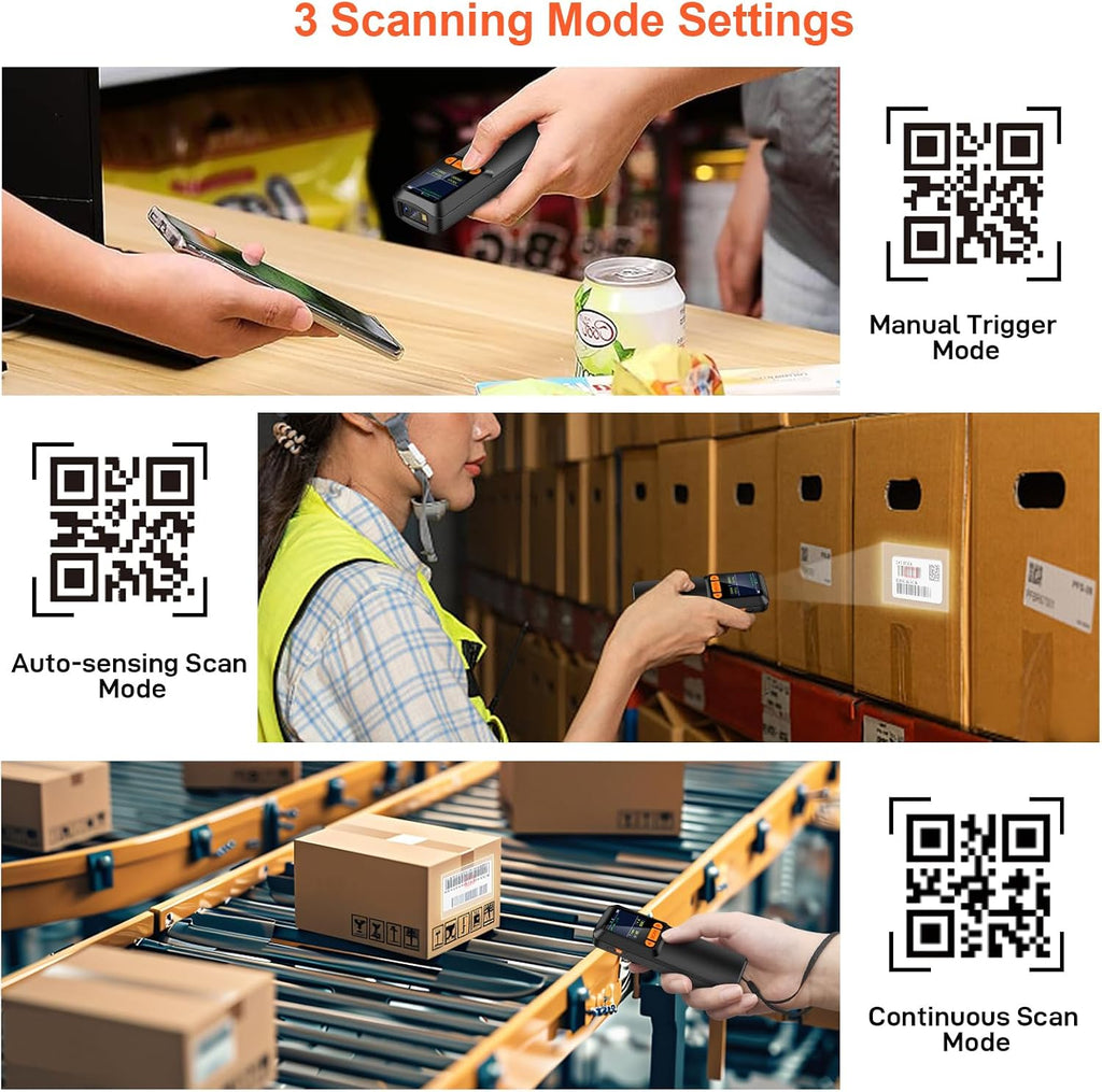 Mini Barcode Scanner, 2D QR 1D Bluetooth Wireless Bar Code Reader | LCD Screen Display & Setting Keypad & AI Voice