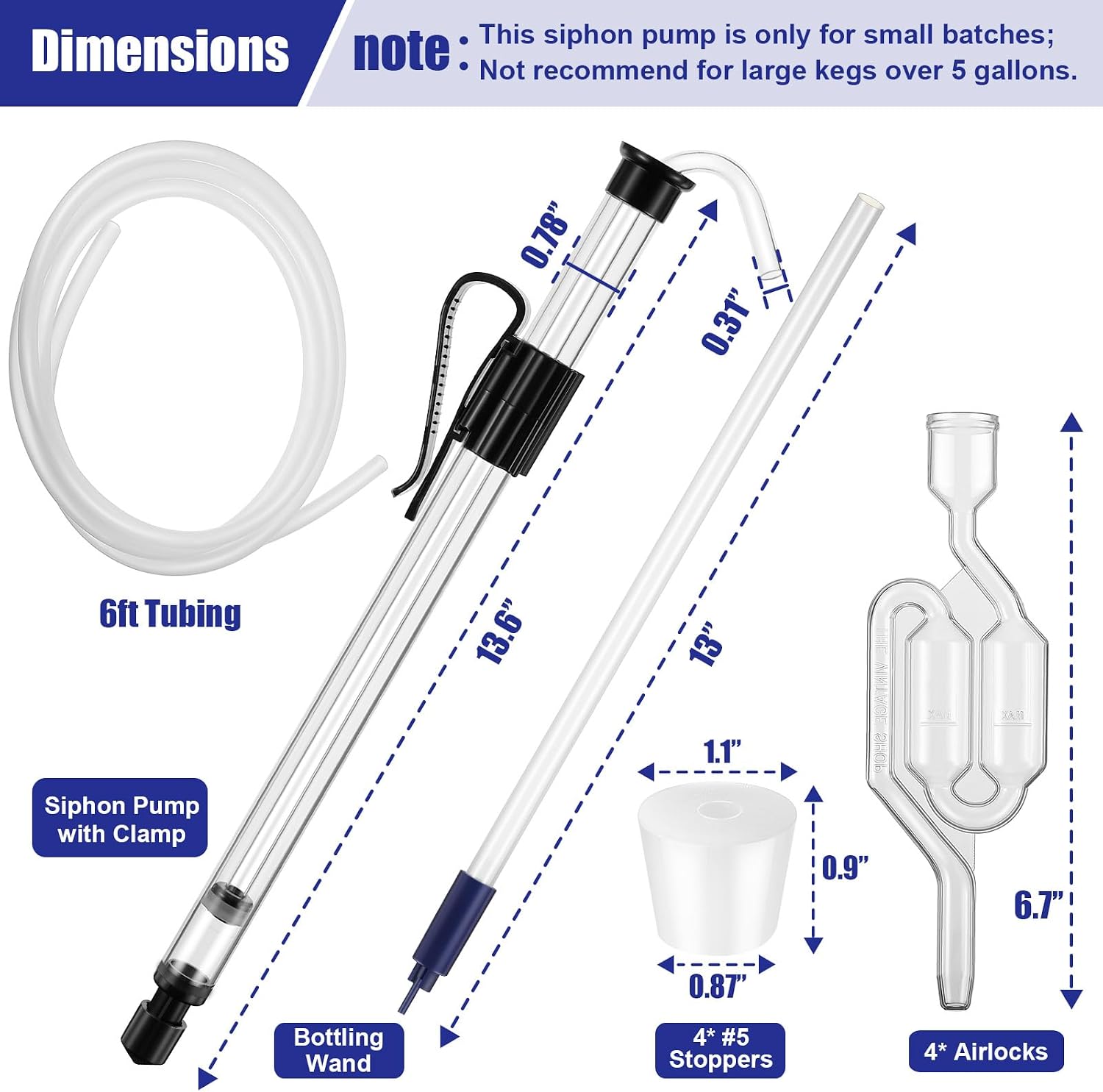 Siphon for Wine Making, Siphon Pump with 6 Feet of Tubing, Bottling Wand, Clamp, Bubble Airlock and Drilled Stopper