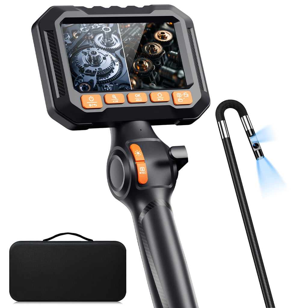 0.16-Inch Articulating Borescope Camera with Light, Dual-Lens, Split Screen