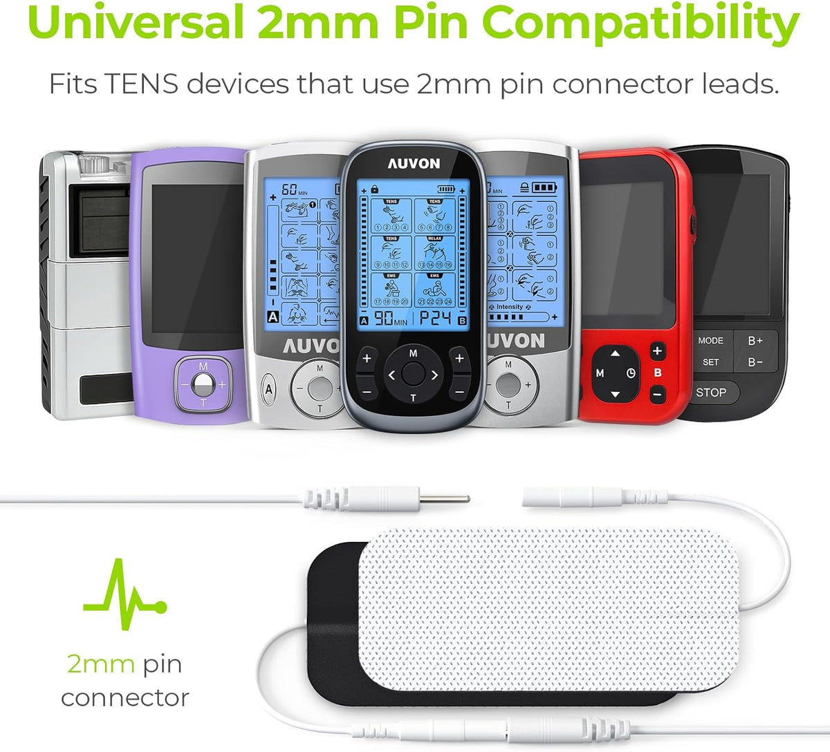 TENS Unit Electrode Pads 2"x4" 10 Pcs, Latex-Free, Reusable