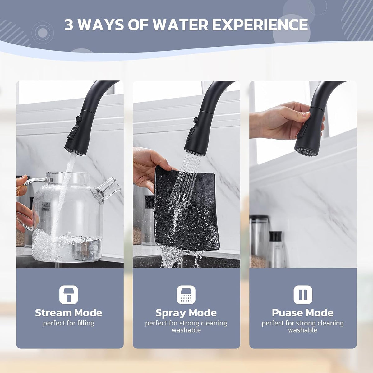 Kitchen Faucet with Soap Dispenser Set, Pull-Down, Matte Black